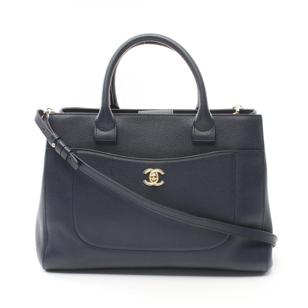 Chanel Neo Executive Tote Bag Leather Grained Calfskin Navy Blue